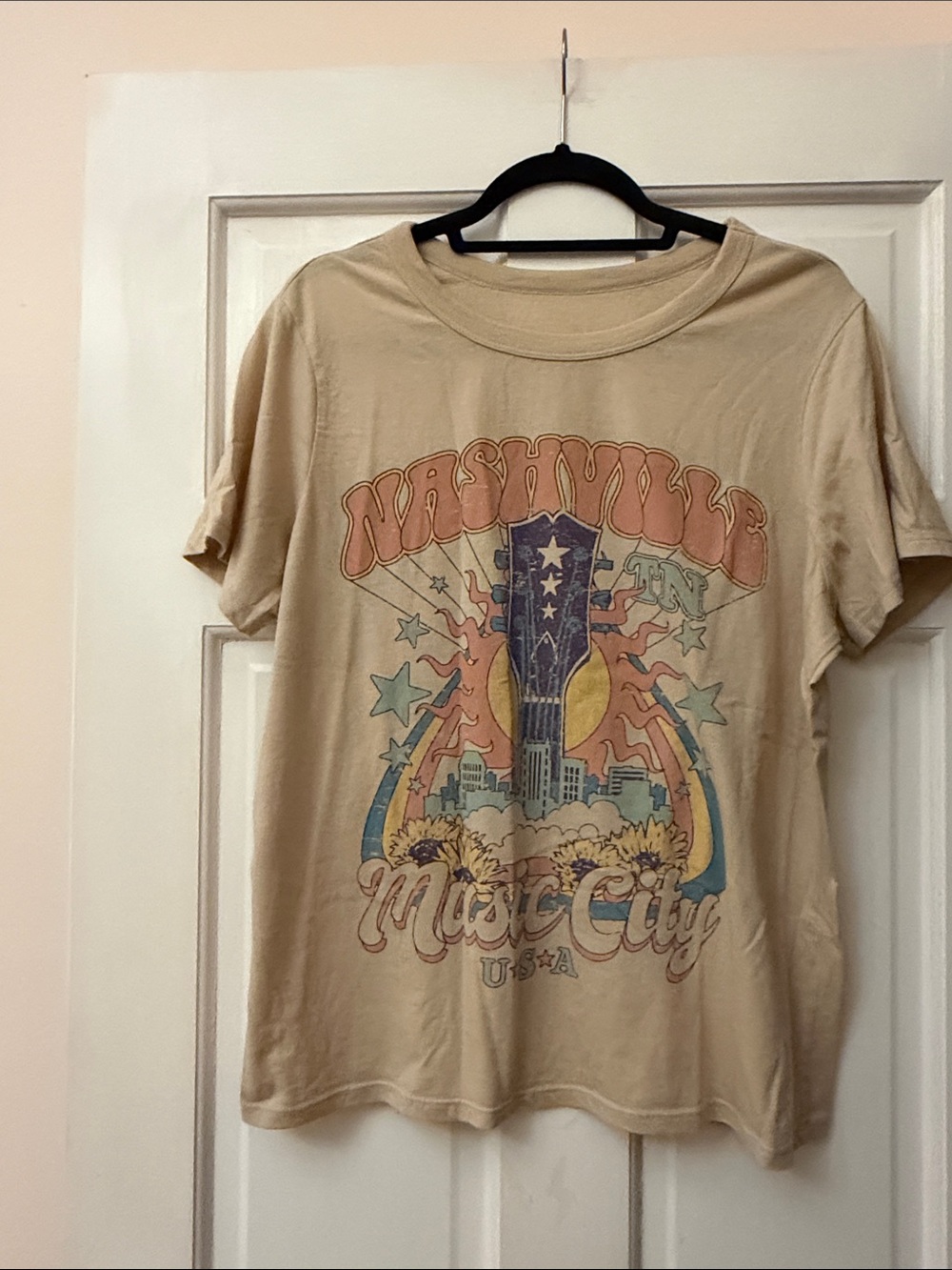 Women's Beige Nashville Music City Graphic Tee